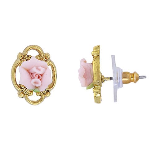 Signature 1928 Porcelain Rose Stud Earrings - image 