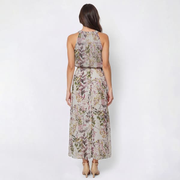 Womens Robbie Bee Sleeveless Vine Chiffon Halter Neck Maxi Dress