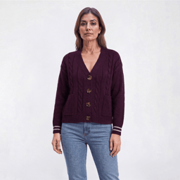 Womens Nautica Long Sleeve V-Neck Cable Knit Cardigan