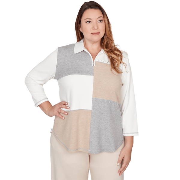 Plus Size Alfred Dunner Comfort & Joy Colorblock Quarter Zip Pat - image 