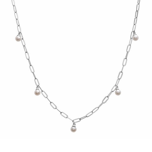 Gemstone Classics(tm) Sterling Silver Pearl Trendy Chain Necklace - image 