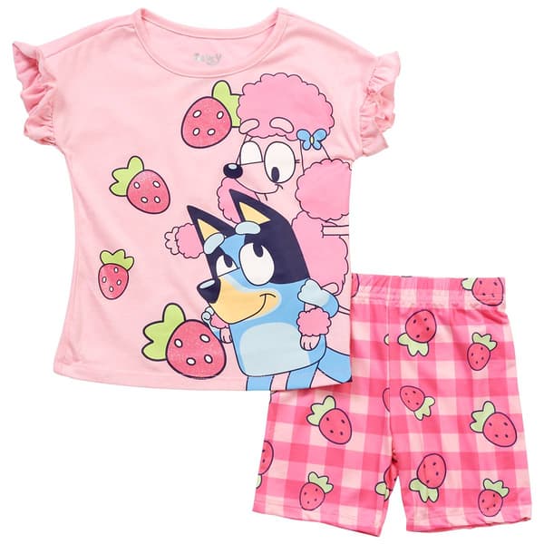 Girls (4-6x) Bluey Strawberry Tee & Bike Short Set