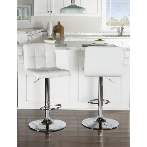 Linon Home Decor Brandt White Faux Leather Adjustable Barstool