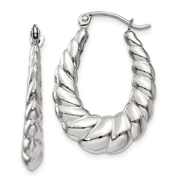 Gold Classics(tm) 14kt White Gold Textured Oval Hoop Earrings - image 