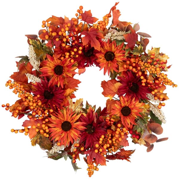 Northlight Seasonal Leaves & Flowers Fall Wreath - image 
