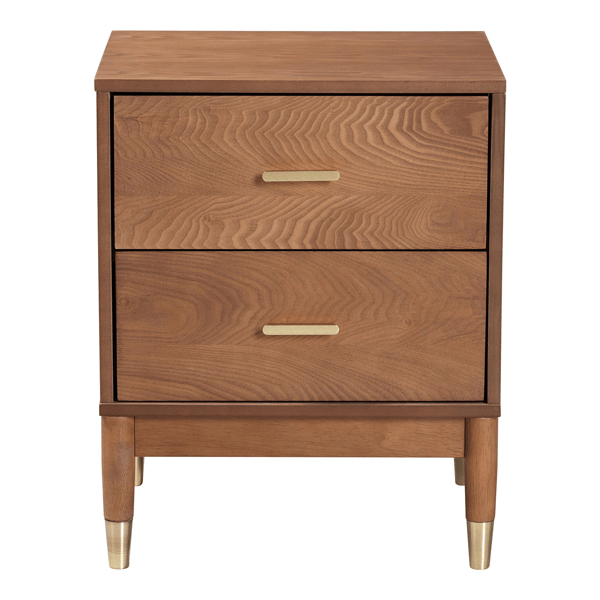 Baxton Studio Mandolin Ash Walnut Wood 2-Drawer Nightstand
