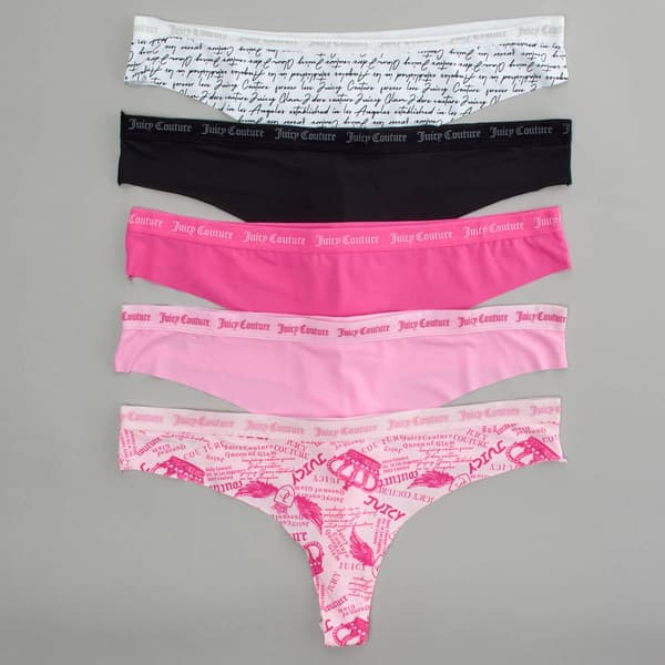 Juniors Juicy Couture 5pk. Raw Edge Thong Panties JC8239-5PKET - image 