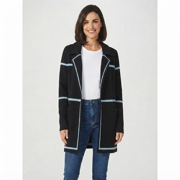 Womens By Design Long Sleeve Notched Stripe Coatigan - image 