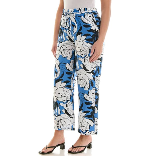 Womens Zac & Rachel Cornflower Blue Floral Pull On Wide Leg Pants