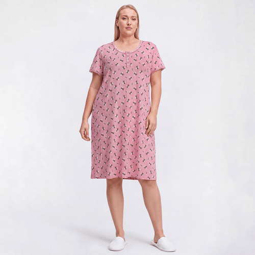 Plus Size White Orchid Bumble Bees Henley Nightshirt - image 