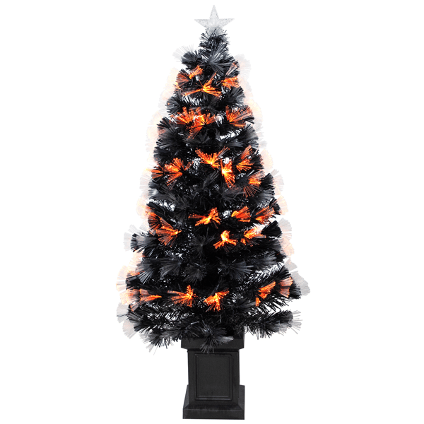 Northlight 4ft. Black Fiber Optic LED Pine Potted Halloween Tree