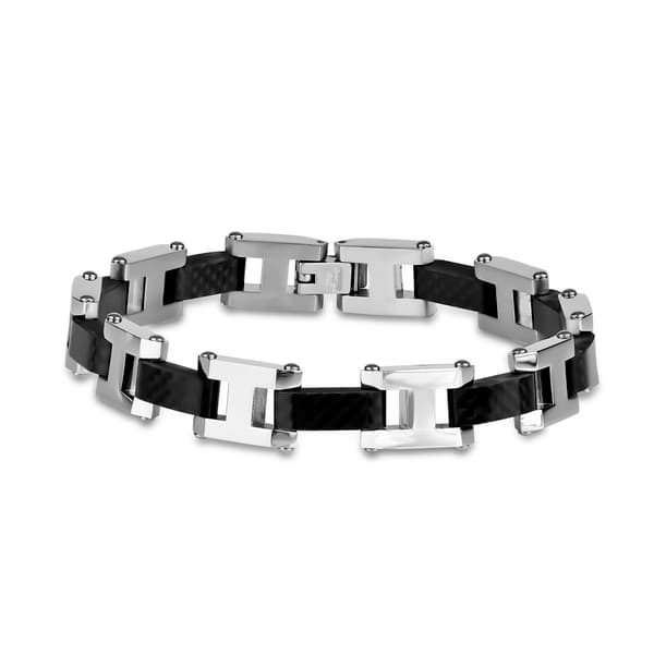 Mens Forever New Stainless Steel Carbon Fiber Bracelet - image 