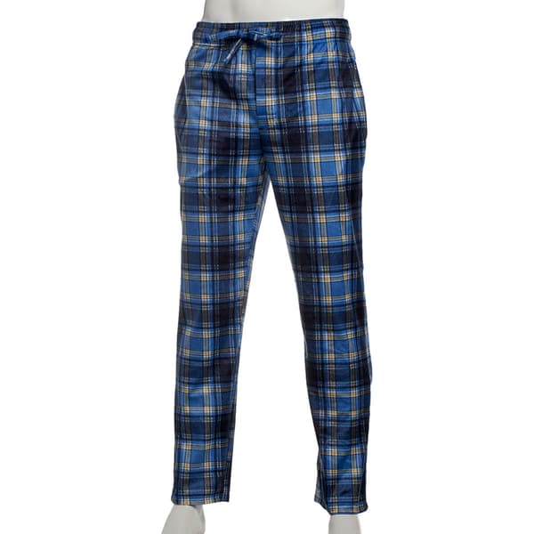 Mens Preswick & Moore(R) Blue/Yellow/White Plaid Silky Pajama Pants - image 
