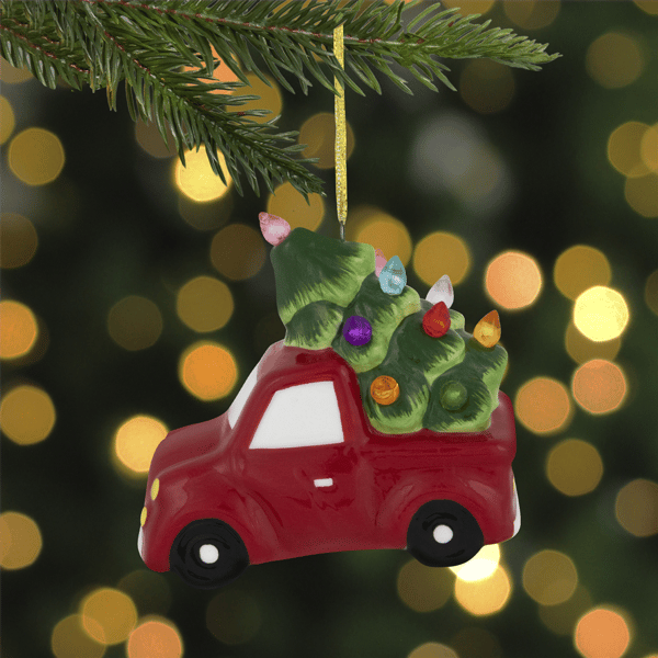 Northlight Lighted Truck with Christmas Tree Ceramic Ornament