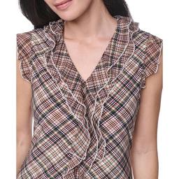 Womens Tommy Hilfiger Sleeveless V-Neck Ruffle Front Plaid Blouse