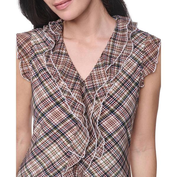 Womens Tommy Hilfiger Sleeveless V-Neck Ruffle Front Plaid Blouse