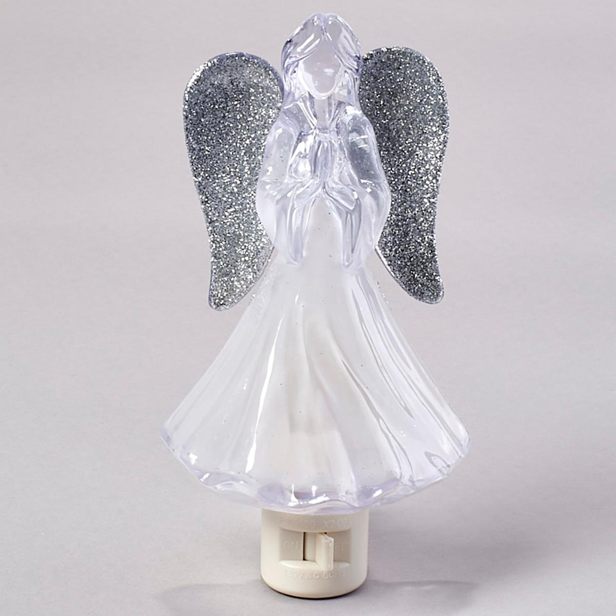 Frosted White Angel Nightlight with Silver Wings