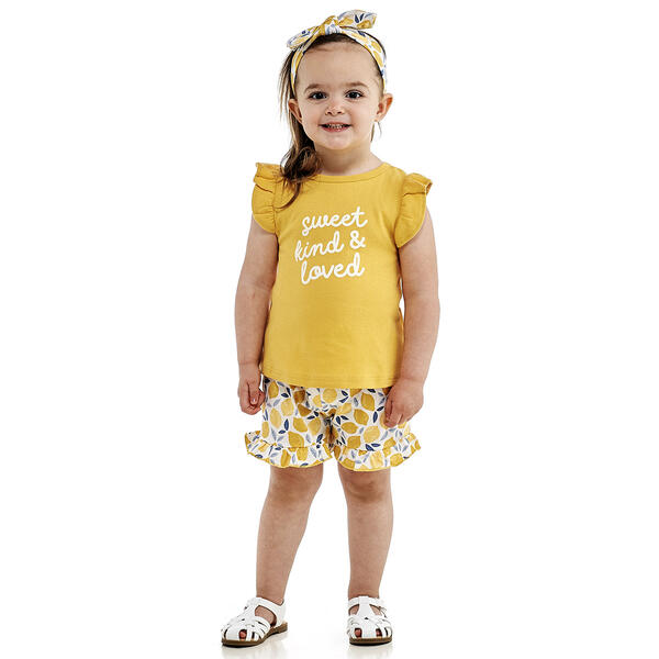 Toddler Girl Rene Rofe&#40;R&#41; 3pc. Sweet Top & Shorts Set w/ Headband - image 