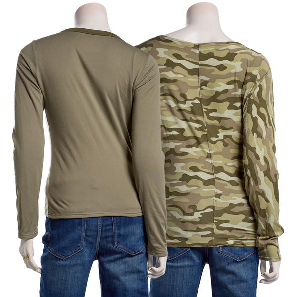 Juniors No Comment 2pk. Fleece Lined Camo & Solid Tees