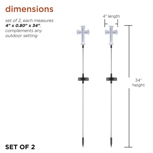 Alpine Solar Cross Garden Stake w/ LED Light - Set of 2