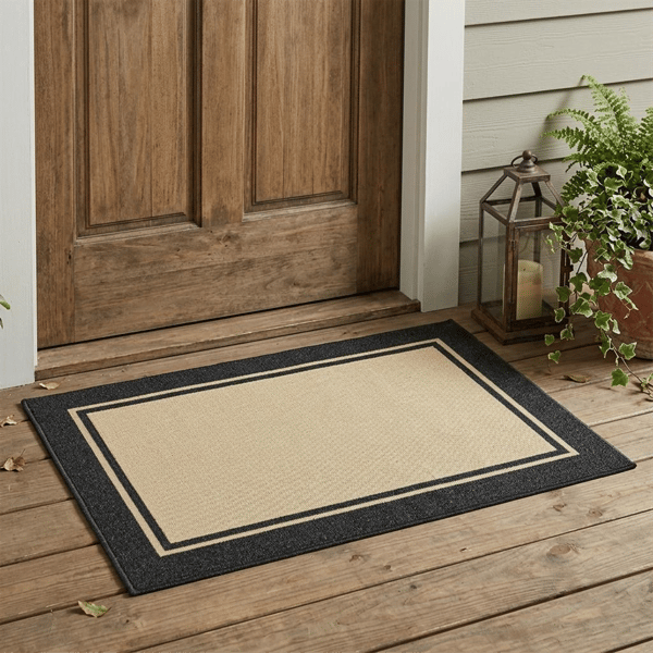 HomeRoots Beige & Black Stain Resistant Indoor Outdoor Accent Rug - image 