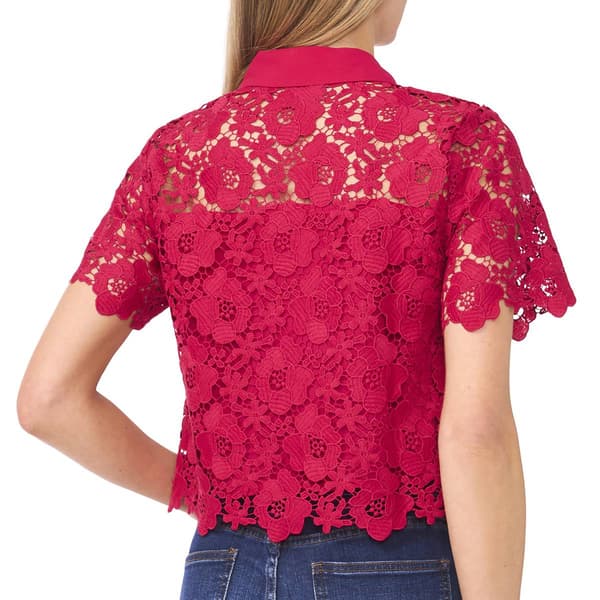 Womens Cece Short Sleeve Button Down Floral Lace Blouse