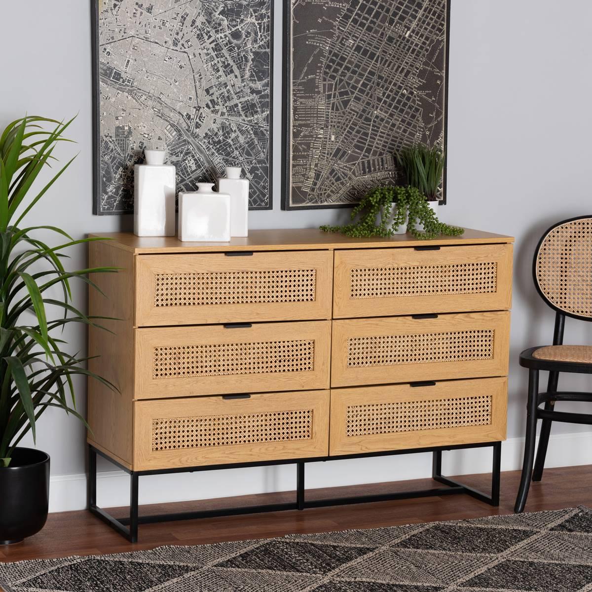Baxton Studio Sawyer Oak Brown Wood 6-Drawer Storage Cabinet