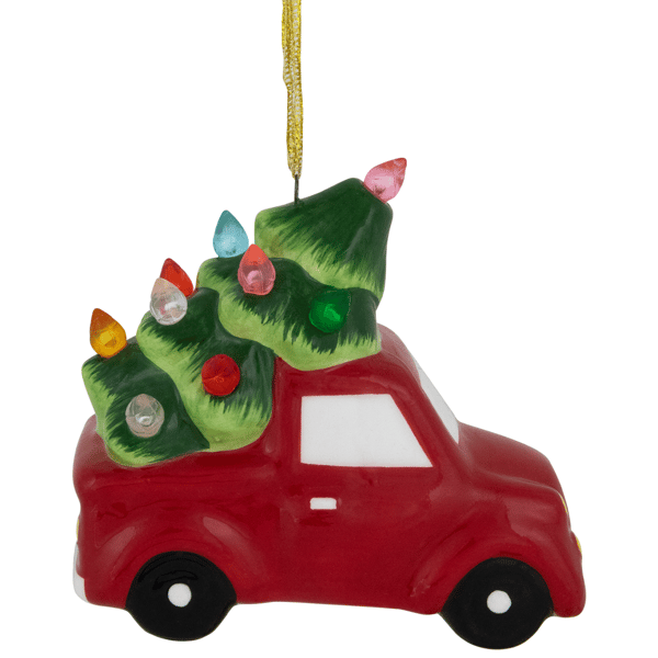 Northlight Lighted Truck with Christmas Tree Ceramic Ornament