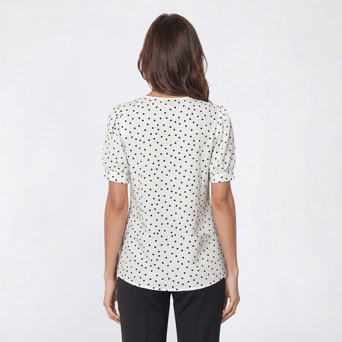 Womens Adrianna Papell V-Neck Faux Front Button Dot Blouse