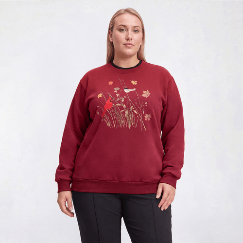 Plus Size Top Stitch By Morning Sun Birds Fleece Sweatshirt - image 