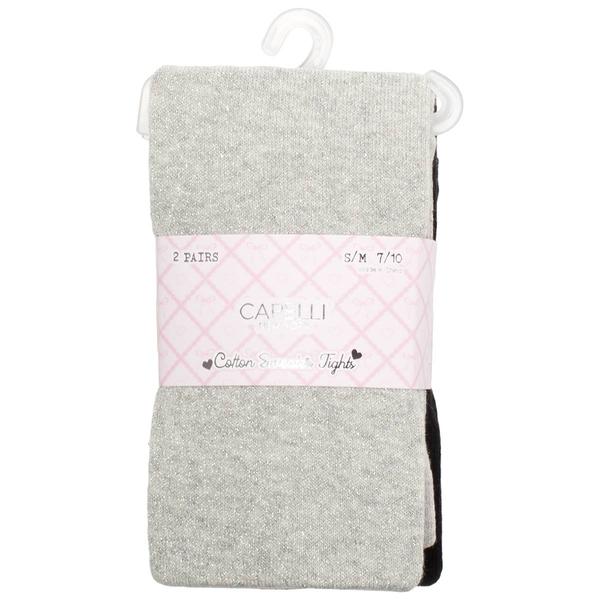 Girls Capelli(R) New York 2pk. Lurex & Solid Tights - Grey Combo - image 