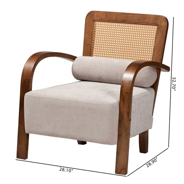 Baxton Studio Sage Modern Japandi Arm Chair with Woven Rattan