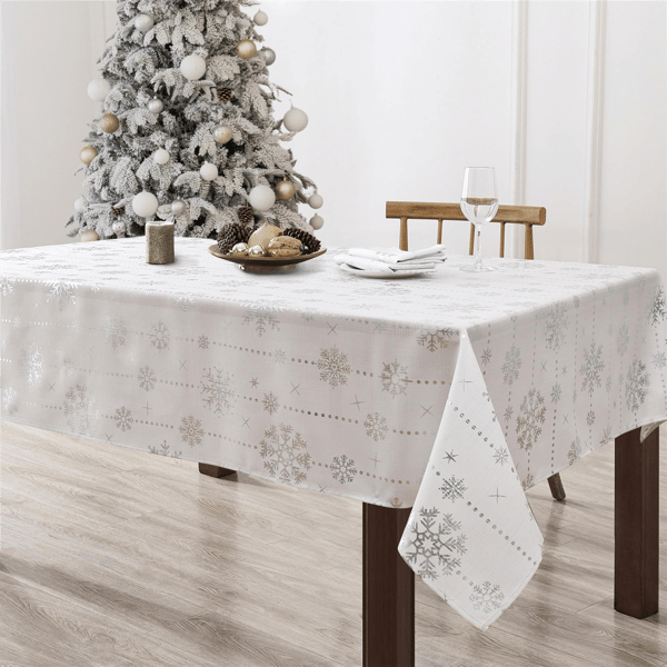 Threadmade Foil Wonderland Snowflake Holiday Fabric Tablecloth