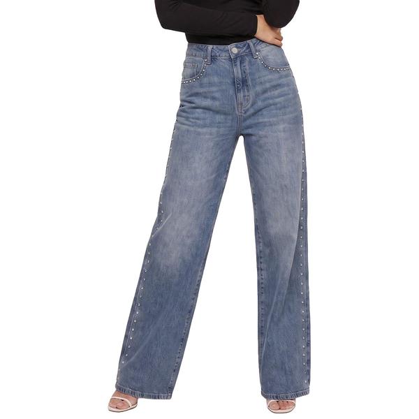 Womens Royalty Wide Leg Studded Seam Jeans