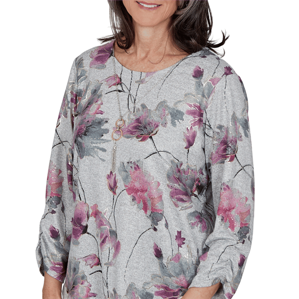Womens Alfred Dunner Vail 3/4 Ruch Sleeves Floral Blouse