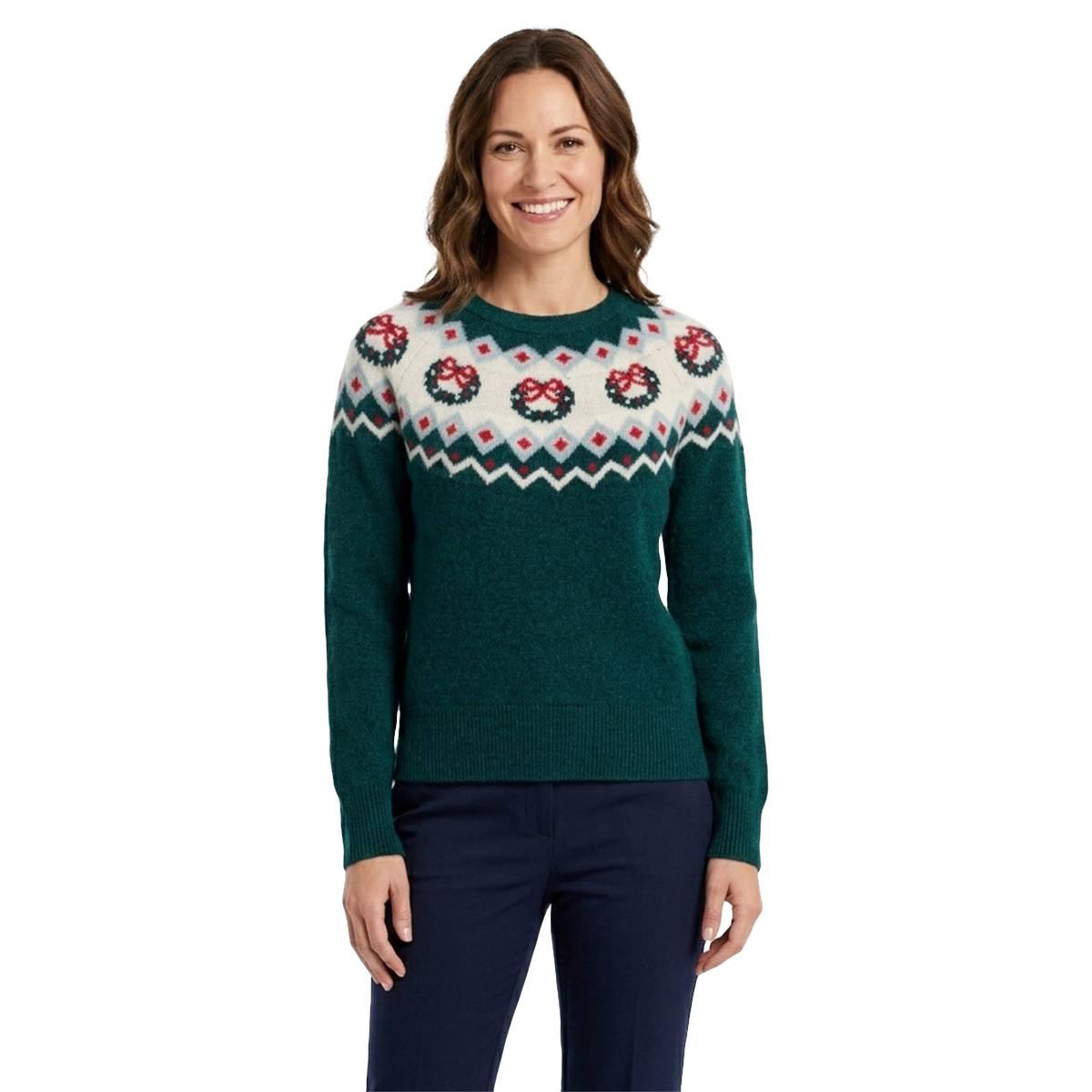 Womens Hanna & Gracie Long Sleeve Fair Isle Wreath Sweater