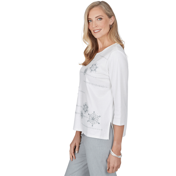 Petite Alfred Dunner Vail Pearl Snowflake Embroidered Blouse