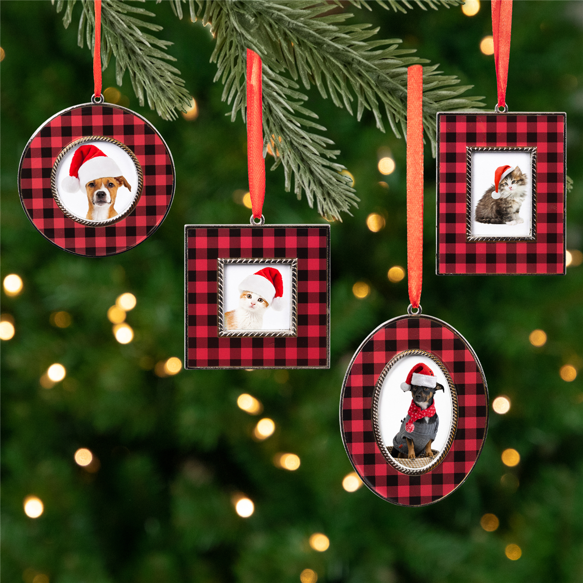 Northlight 4ct. Buffalo Plaid Photo Frame Christmas Ornaments