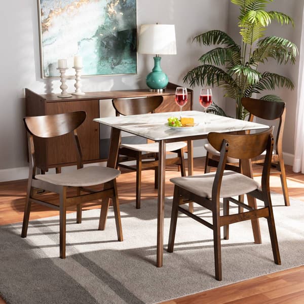 Baxton Studio Paras Light Beige/Walnut Brown Wood 5pc. Dining Set