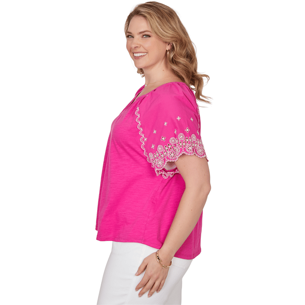 Plus Size Ruby Rd. Hothouse Florals Embroidery Sleeve Blouse