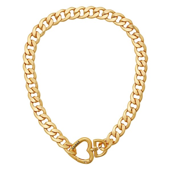 GUESS Gold-Tone Curb Chain Necklace with Heart Closure - image 