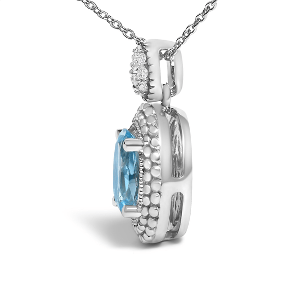 Haus of Brilliance Blue Topaz & Diamond Halo Pendant Necklace