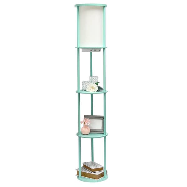 Simple Designs Round Modern Shelf USB Port Organizer Floor Lamp