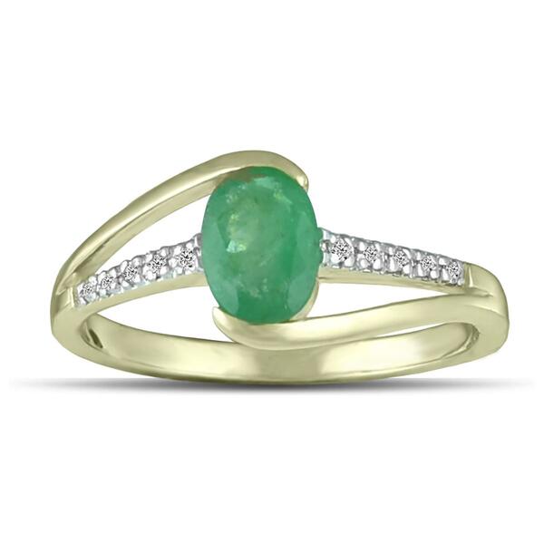 Gemstone Classics&#40;tm&#41; Yellow Gold Emerald & Diamond Ring - image 