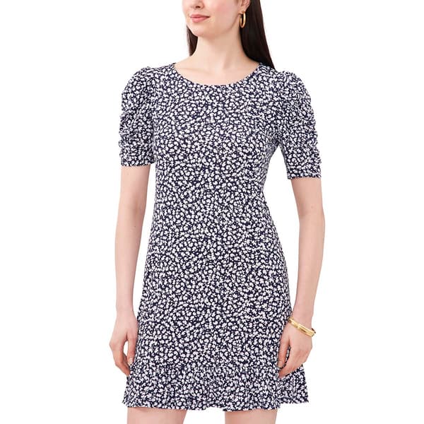 Womens MSK Short Puff Sleeve Floral A-Line Dress