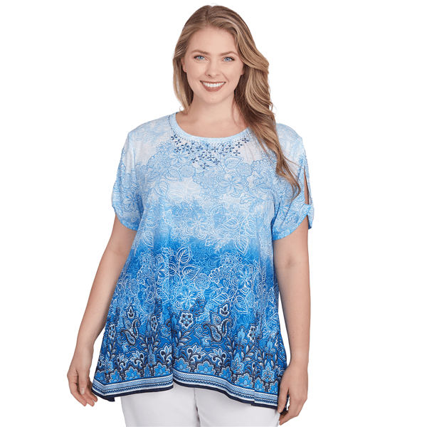 Women''s Ruby Rd. Tinted Tides Crystal Ombre Cold Shoulder Tee