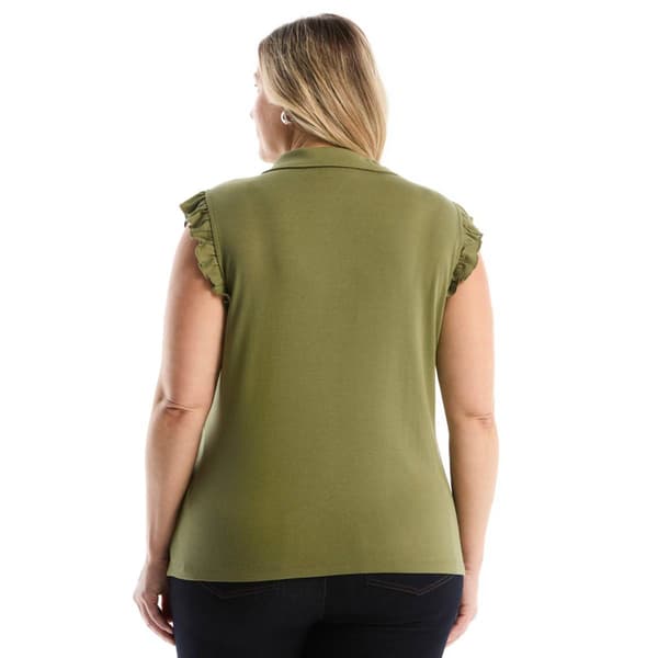 Plus Size Rafaella® Sleeveless Ruffle Trim Solid Polo