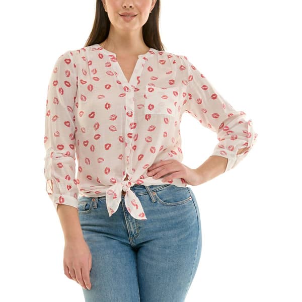 Womens Zac & Rachel 3/4 Roll Tab Sleeve Lip Stain Blouse - image 