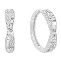 Marsala Silver Plated CZ Pave Crossover Hoop Earrings