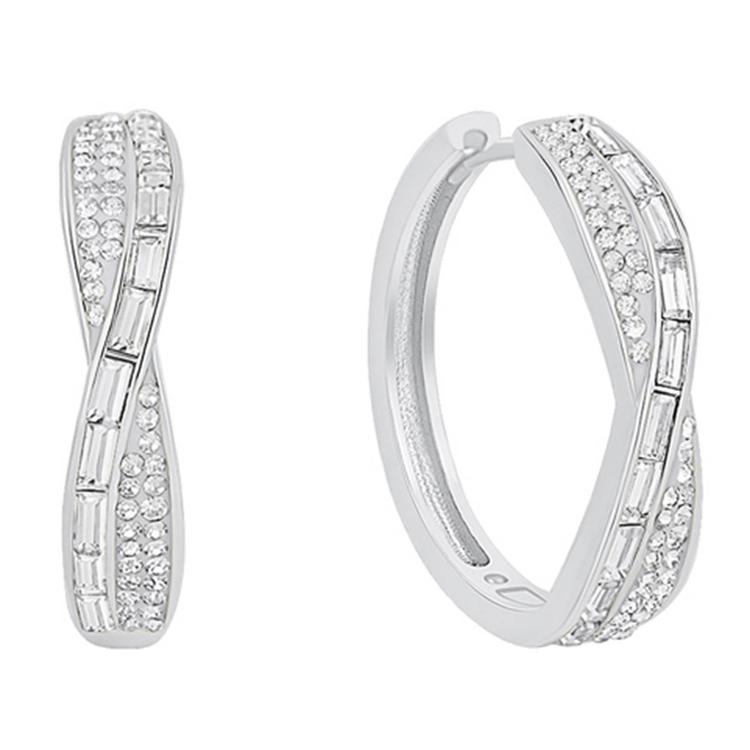 Marsala Silver Plated CZ Pave Crossover Hoop Earrings